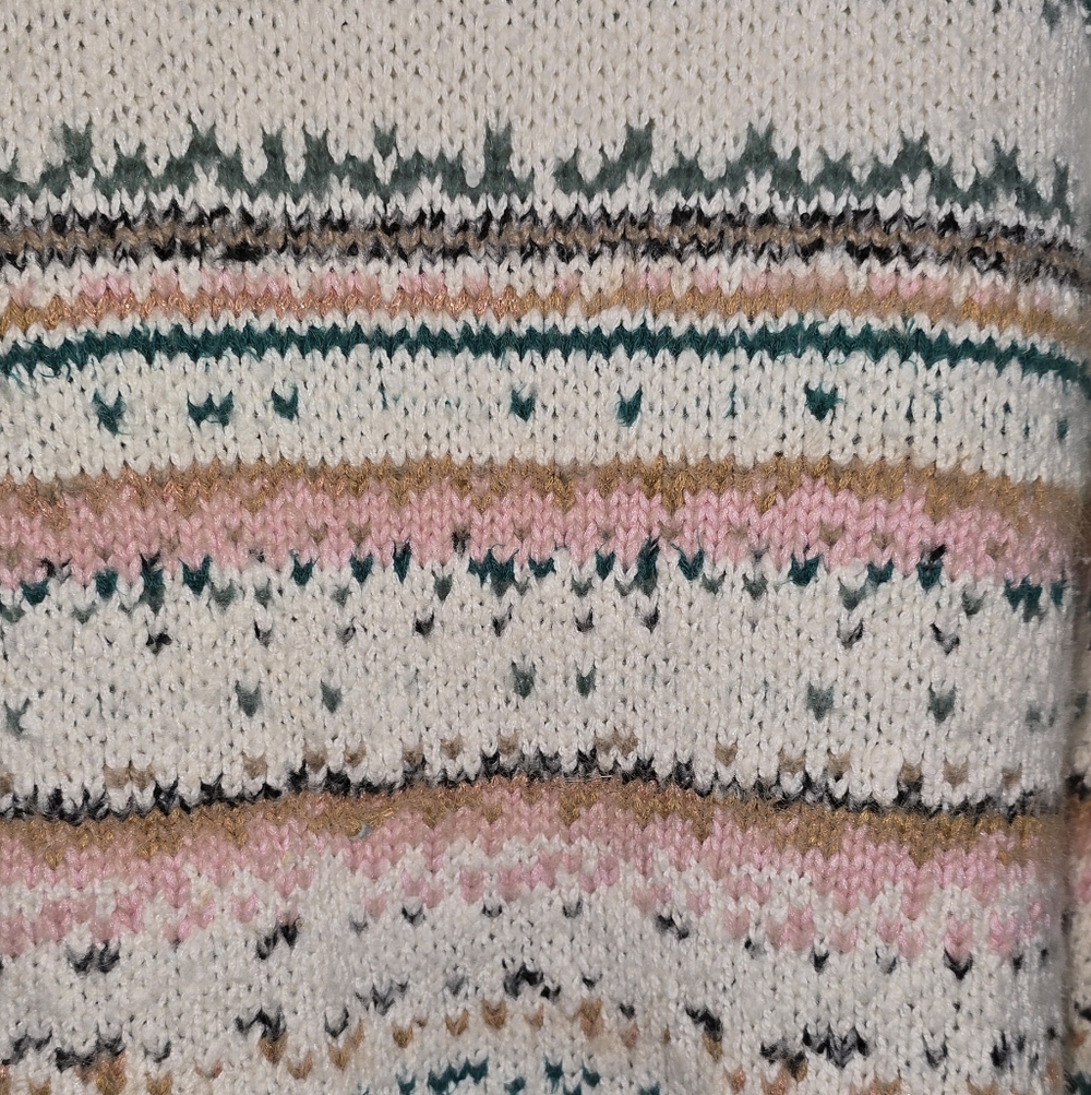 Pilcro Cream Cowl-Neck Sweater with Teal and Peach Stripes - Picture 6 of 9
